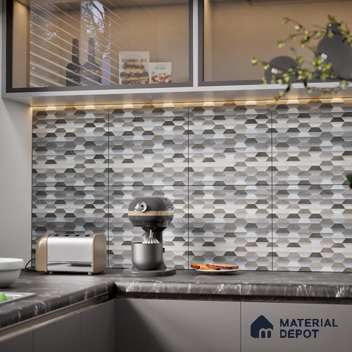 Hexagonal Wall & Floor Tile TL 07237 F Alpi 8004 GLM (Silver) 1 ft x 1 ft Ceramic Matte Finish - 9 mm  | 2 mm Spacer is Mandatory | Please Expect a Slight Variation of Pattern